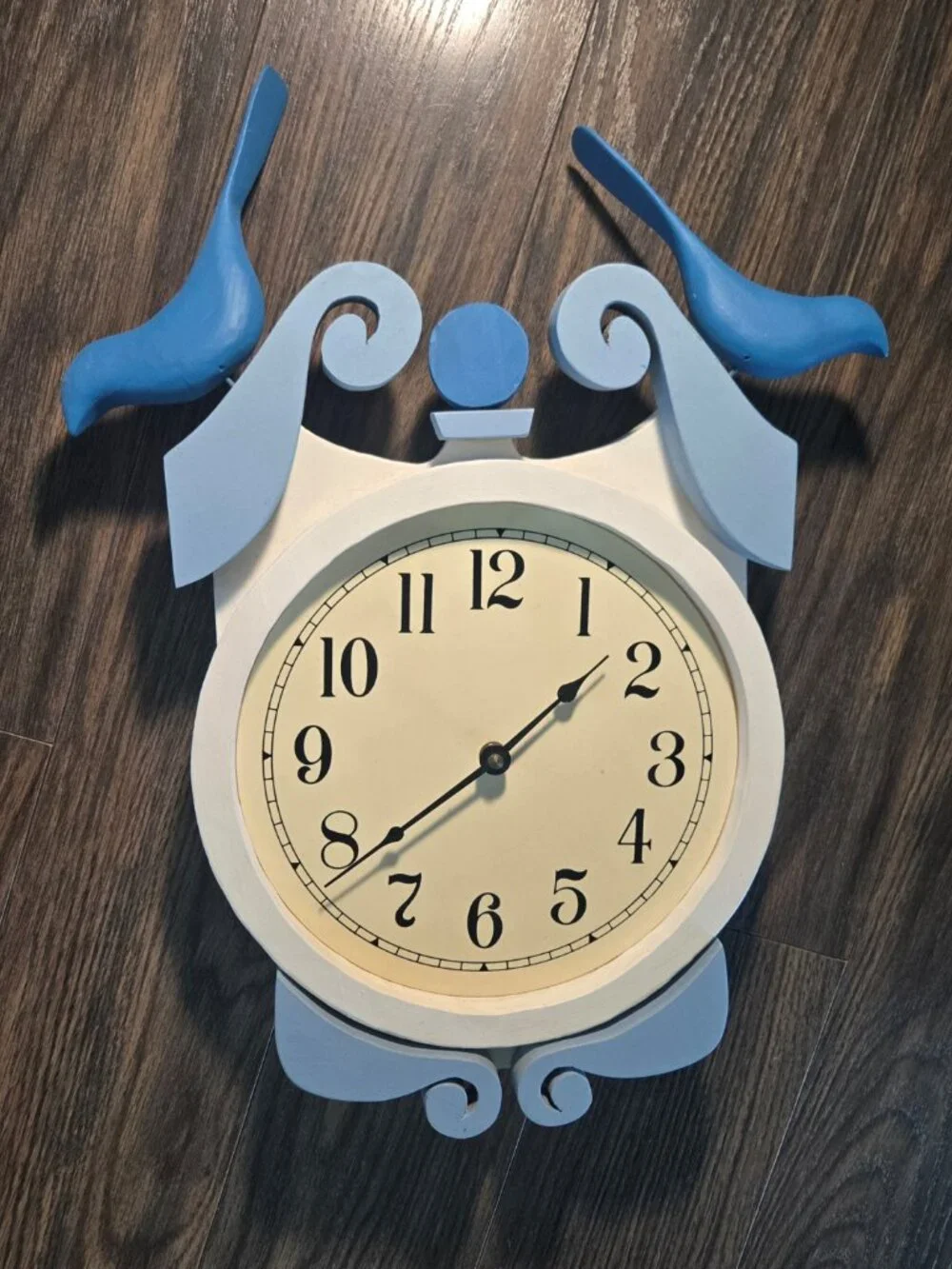 Cottagecore Style Handmade Wooden Wall Clock with Bluebirds